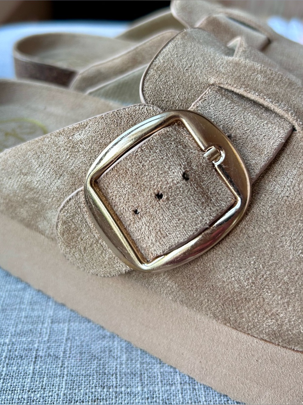 Beige Suede Platform Mule with Buckle - Women - Picture 2 of 6